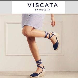 Viscata Barcelona Navy Espadrille Wedge with Ankle Tie